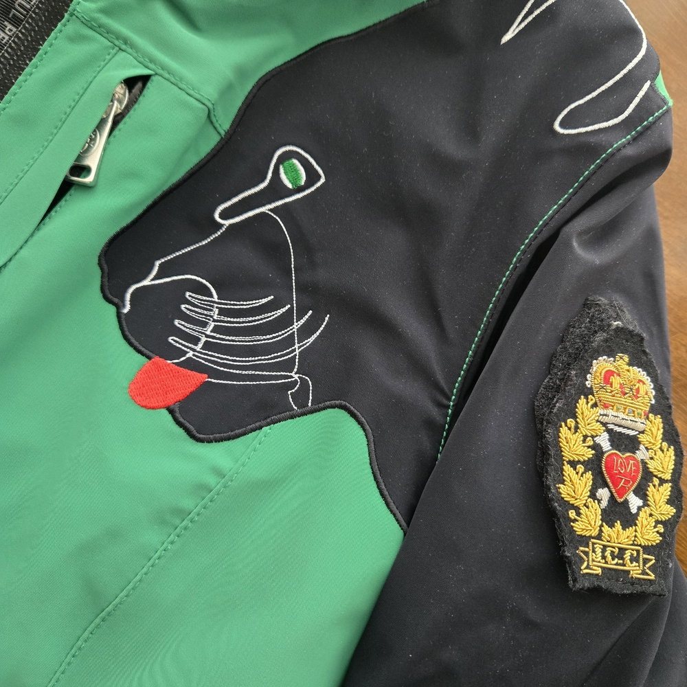 Panther Embroidered Green and Black Ski Jacket